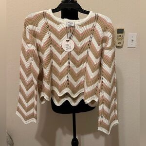 Striped Crochet knit Sweater‎ - Cream and Tan. Size Medium. NWT